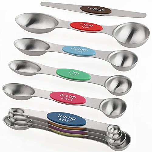 Magnetic Measuring Spoons Set of 9 Stainless Steel Dual Sided Teaspoon - color: Measuring Spoons