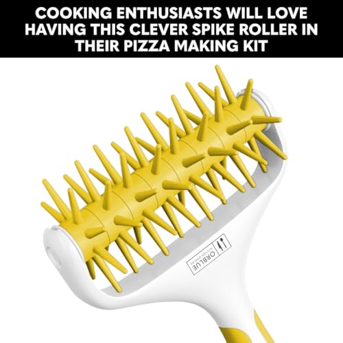 Orblue Pizza Dough Docker, Pastry Roller with Spikes, Pizza Docking Tool for Home & Commercial Kitchen - Pizza Making Accessories that Prevent Dough from Blistering, Yellow - color: Yellow