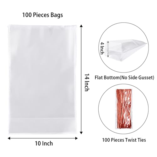 Morepack Flat Bottom Cellophane Treat Bags 100 Pcs 10x4x14 Inches - size: 10x4x14 Inch (100 Count)