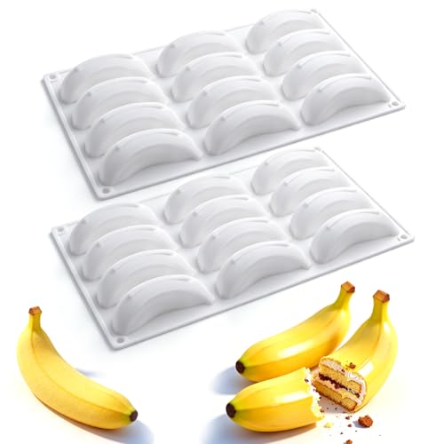 2Pack Banana Silicone Mold for Mousse Cake, Fruit Pudding Banana Molds - color: 24-Cavity Banana