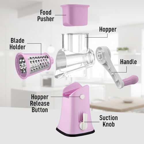 Rotary Cheese Grater Hand Crank, Vegetable Shredder - Lilac & White - color: 16 - Pink and White