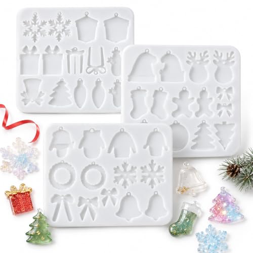 3 Pcs Christmas Resin Molds Silicone Ornament DIY Crafting Set - color: White