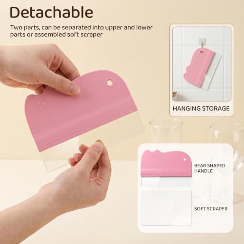 2 Pcs Cat Cake Scraper Smoother Set Flexible Plastic Cake Smoother Scraper for Buttercream Icing Cat Shaped Baking Tool for Pastry Decoration, Includes 5 Transparent Scrapers