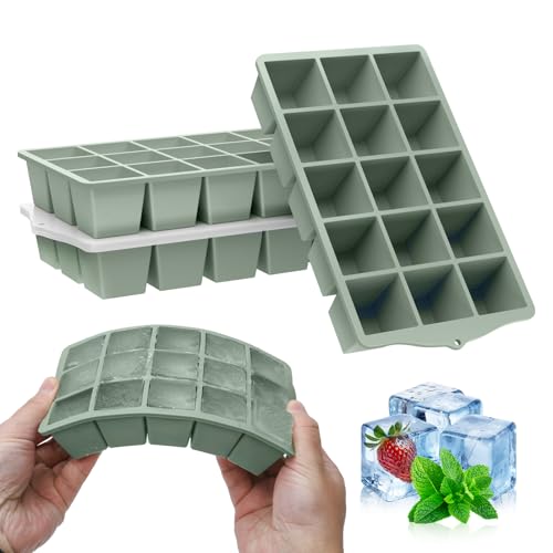 FANYITY Silicone Ice Cube Tray with Lid, Green, Pack of 4 Ice Cube Moulds, Silicone Mould, BPA-Free, Stackable Ice Cube Tray, Ice Cube Trays for Baby Porridge, Cocktail, Whiskey, Coffee - color: Green