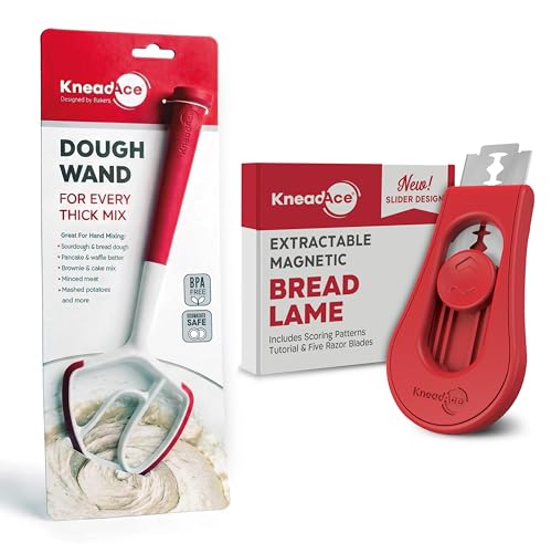 KNEADACE Sourdough Scoring & Mixing Bundle – Dough Wand & Magnetic Bread Lame with Razor Blades Sourdough Scoring & Mixing Bundle