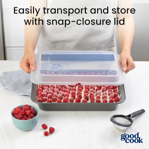 GoodCook Set of 2 Nonstick Steel 13" x 9" Cake Baking Pans with Covers, Gray - size: 13" x 9" (2-Piece Set)