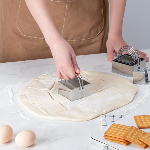 Husfunov Biscuit Cutter Set Square Cookie Cutters with Handle - size: 5pcs Square with handle