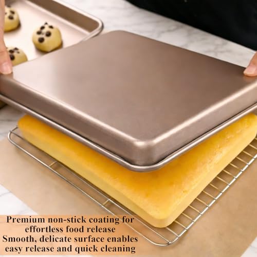 SHUESS 4 Pcs Baking Sheet, 11 X 9 Inch Non Stick Cookie Sheets for Baking, Heavy Duty Carbon Steel Small Cookie Sheets, Golden Jelly Roll Pan, Quarter Sheet Pan, Baking Trays for Oven, Air Fryer