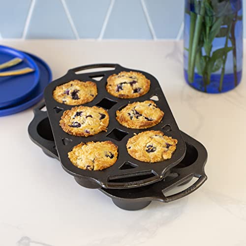 Lodge Pre-Seasoned Cast Iron Muffin Pan Set, Six-Well, 2 Pack
