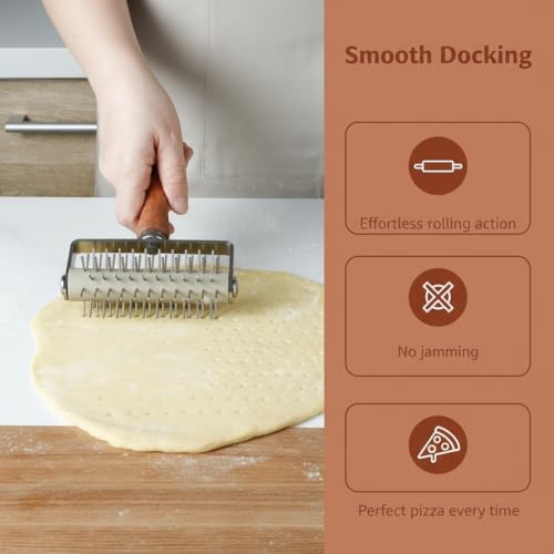 Stainless Steel Pizza Dough Docker Roller Pastry Docker Wheel Rolling Pin for Homemade Baking Cake Crackers Pie Hole Maker