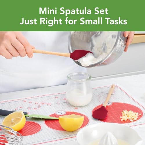 Tovolo Mini Spoon Spatula Wooden Handle Set for Cooking & Baking, Heat Resistant Safe for Cast Iron BPA Free Silicone Mixing Tool Natural Wood Perfect for Scraper Mixing Spooning, Cayenne Red - color: Cayenne