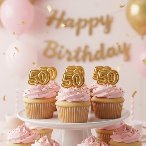 BAKERLOGY Number 50 Mini Cookie Cutter & Stamp Set – Double Digit Milestone Baking Tool for 50th Birthday, Anniversary & Special Celebrations Cupcake Topper & Fondant Cake Decoration