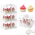 JCD 4 Pack Clear Cupcake Boxes, Plastic Cupcake Containers with Gift Ribbon, 5.5inches height Holder 6 Count Cup Cake Boxes for Parties, Baking, Wedding, Transport (6count/4pcs) - size: 6count/4pcs