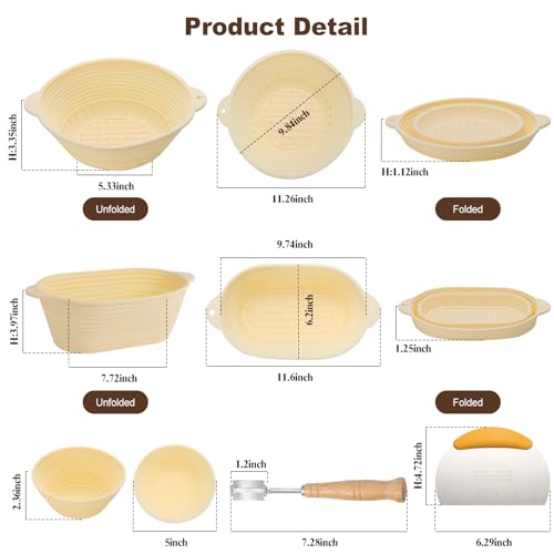 3Pcs Silicone banneton basket(Green),sourdough starter kit,silicone proofing baskets for sourdough bread baking.Folds Storage,Non-stick,Dishwasher Safe - color: Green