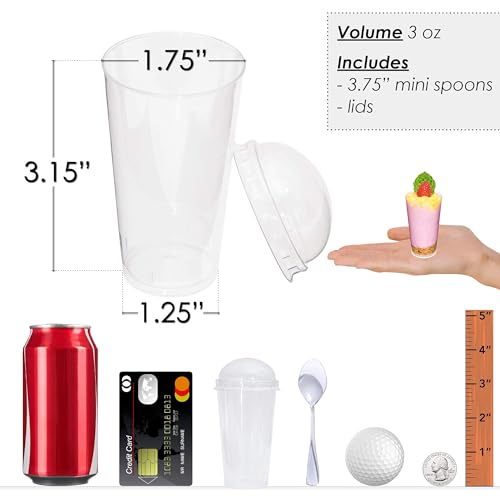 DLux 100 x 3 oz Mini Dessert Cups with Lids & Spoons, Shooter - color: 100 cups + 100 lids + 100 spoons