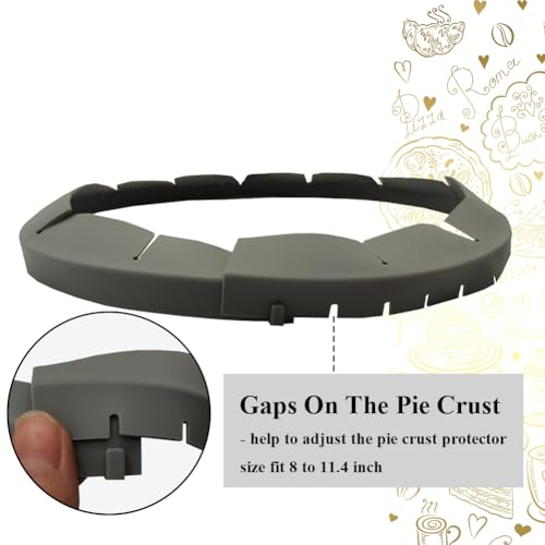 Adjustable Pie Crust Shields, Silicone Baking Protectors, Cover Ring Tools Fits 8-11.4 Inch Pies, Baking Pie Pizza Crust Shield Protector Cover for Edges ﻿ (Grey) - color: Deep Grey