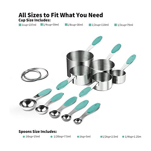 U-Taste Measuring Cups Spoons Set, 18/8 Stainless Steel, 10Pcs, Aqua Sky - color: Aqua Sky