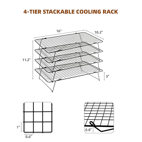 Cooling Rack 16"x10", 4-Tier Stackable & Collapsible Cooling Racks - color: Black, size: 4-Tier