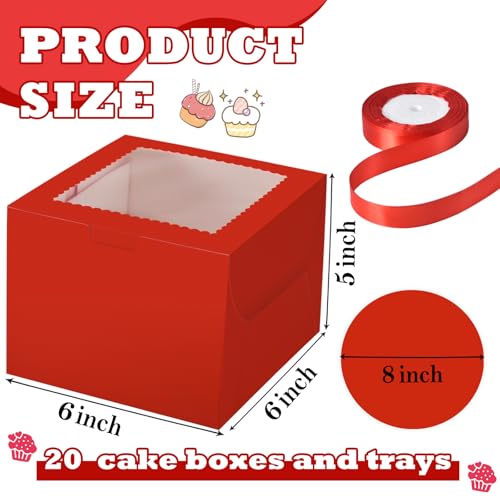 KPOSIYA 40pcs 6x6x5 In Cake Boxes with Cake Boards（20 Boxes & 20 Boards） - color: Red, size: 6x6x5 inch