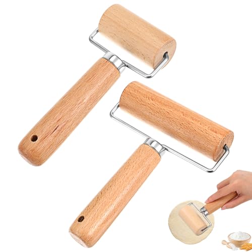 2 Pcs Baking Wooden Rolling Pins T-shape Pizza Dough Roller Pin Non-Stick Baker Pastry Roller Set for Tortilla Cookie Dumpling Home Kitchen Baking Cooking