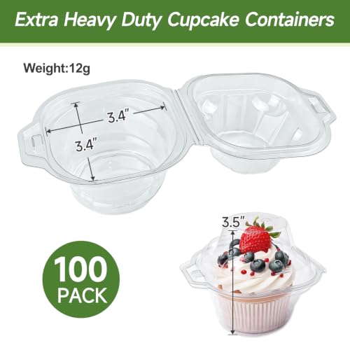 Dealusy 100 Pack Individual Cupcake Containers with Airtight Lids