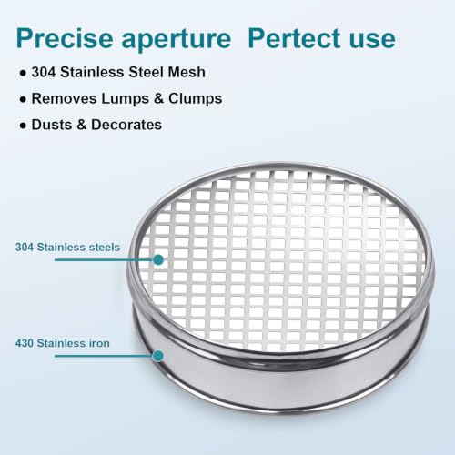 7.9" (20cm) 304 Stainless Steel Lab Sieve, 3 Mesh (8mm) Screen Sifter - size: 3Mesh(8mm)/Ф7.9in
