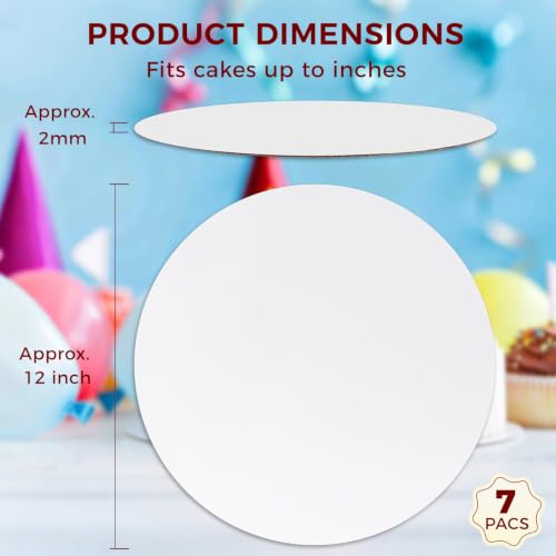 12 Inch Cake Boards Round 7 Pack, White 2mm Thick Cake Drum - size: 12"-2mm-7 Pcs
