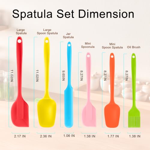 Silicone Spatula 6 Packs Food Grade Kitchen Utensils with Silicone Brush - color: Multicolors
