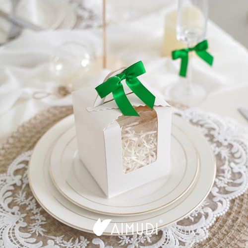 AIMUDI Emerald Green Satin Bows - 50 Count, Perfect for Holidays & Special Occasions - 2.5" Pre-Tied Mini Bows with Twist Ties - color: Green