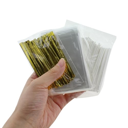 300PCS Food Grade Pulp White Confectionery Packaging Bags Set Includes Sticks Bag Twist Ties Kitchenware Baking Supplies Suitable for Oven