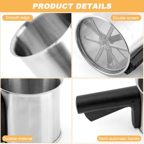 3 Cup Flour Sifter for Baking, Stainless Steel Hand Squeeze Fine Sieve