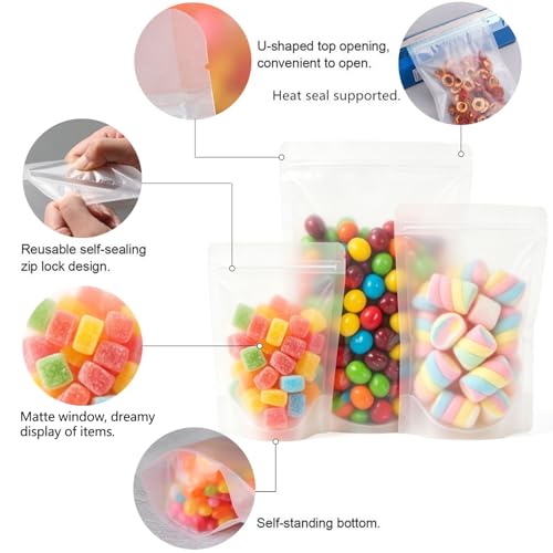 50pcs Stand Up Matte Bags Resealable Pouches With Frosted Front Window Self-seal Zipper Bags Heat Sealable Packaging Bags for Food Storage 3.5"*5.9" - size: 3.5"*5.9"