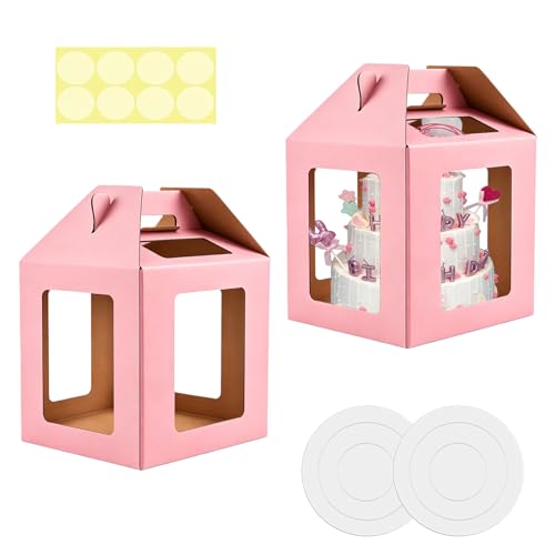 Cake Boxes - 2 Pack Tall Cake Box 12x12x14 Inch, 6 Windows - color: 12X12X14-Pink