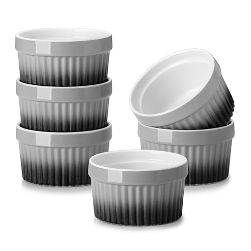 MALACASA 6 oz Ceramic Ramekins, Oven Safe Souffle Dishes, Set of 6, Grey - color: Grey, size: 6 Oz