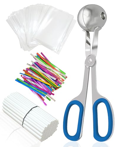 Cake Pop Mold Set, Including 100 Plastic 6-inch Sticks, 100 Treat Bags, 100Pcs Color Ties, Meat Baller for Cake Pops, Scooper Ball Maker for Lollipop, Candies, Chocolates and Cookies (Blue) - color: Blue