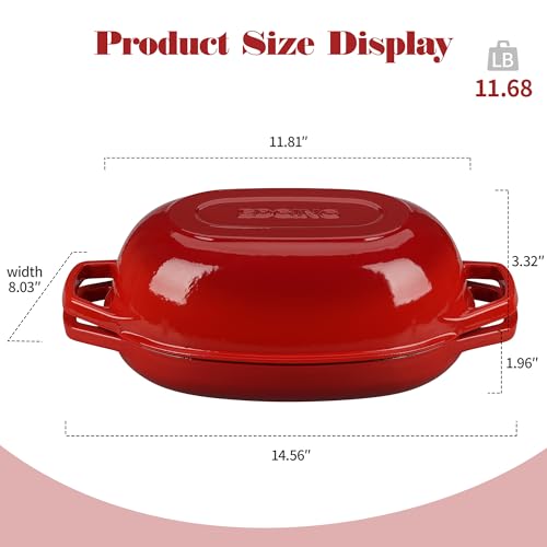EDGING CASTING Enameled Cast Iron Oval Dutch Oven Pot with Lid, Dutch Oven for Sourdough Bread Baking, Bread Oven, Bread Dutch Oven, Oval Bread Pan, 5qt, Red - color: Red, size: 5 Quart