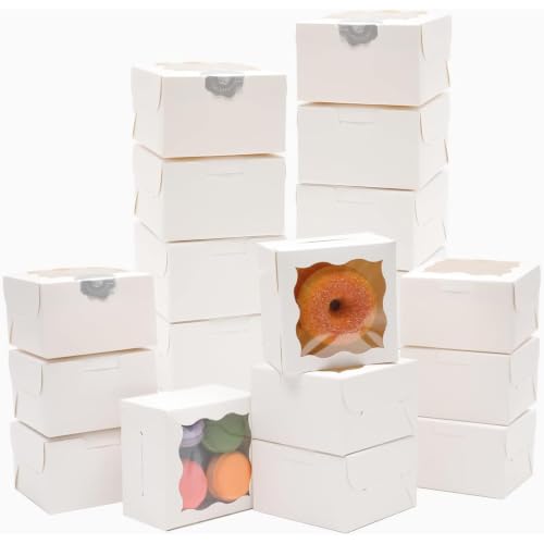 Bakepacker White Bakery Boxes with Window 4x4x2.5 inches 100 Packs - color: White, size: 4"*4"*2.5" / 100 Pcs