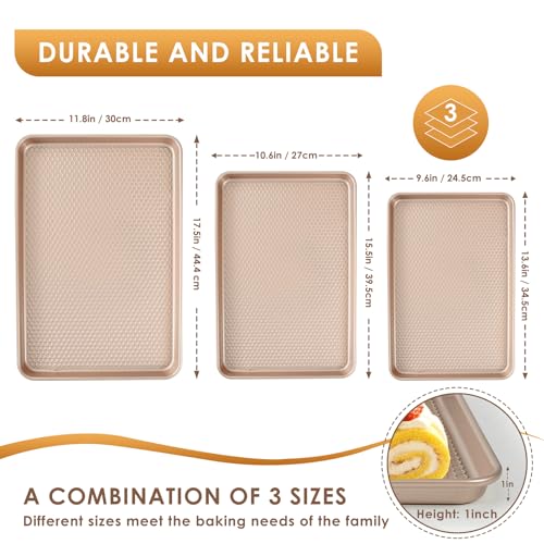 Baking Sheet Pan Set of 3, Nonstick Carbon Steel Cookie Sheets with Texture - color: Textured Rose Gold
