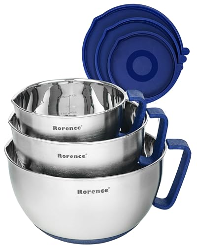 Rorence Stainless Steel Mixing Bowls Set with Lids,1.5,3 & 5 Qt,Blue - color: Blue