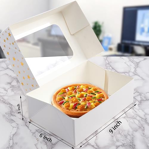 Christmas Cookie Boxes with Window, Gold Star, 24 Pack, 9x6x3in - color: Gold Star