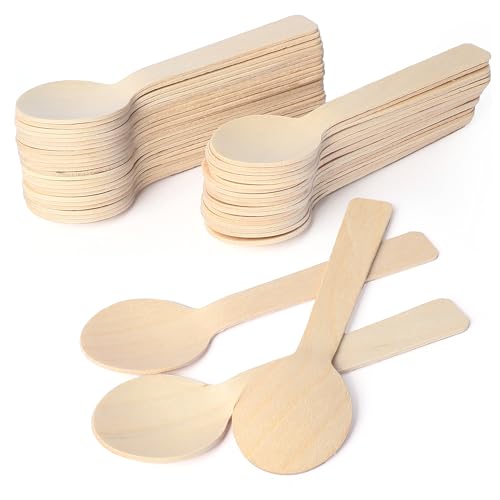 LotFancy 100Pcs Mini Wooden Spoons, 4" Disposable Tasting Sampling Spoons - size: 100 Spoons(4" Length)