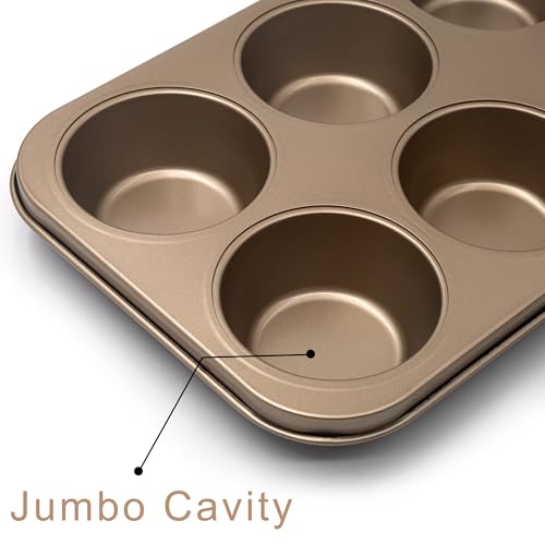 Non-Stick Gold Jumbo Muffin Pans, 6-Cup Set of 2 - color: Gold