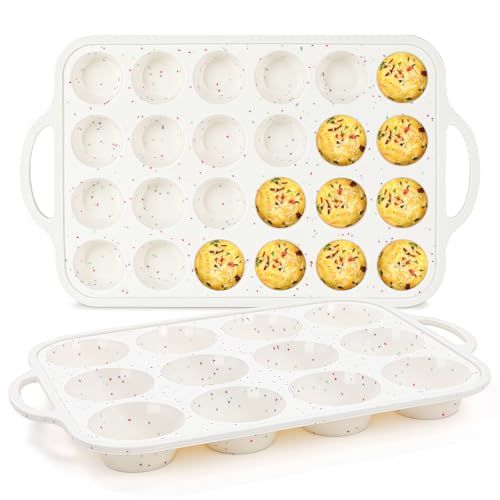 FUNBAKY Silicone Cupcake Pan, Metal Reinforcement Regular Size 12 Cups & Mini 24 Cups Nonstick Easy to Demold Baking Mold for Making Homemade Muffins - size: Regular 12-Cup + Mini 24-Cup