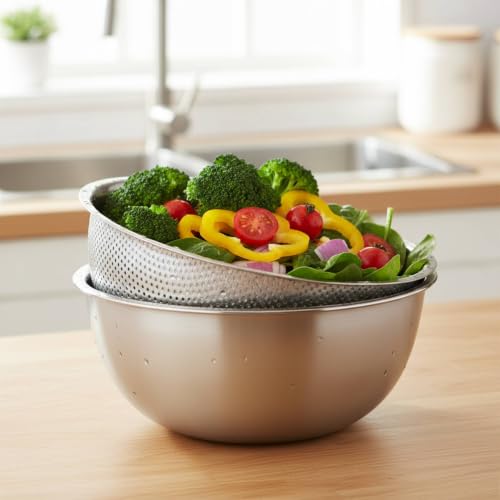 Stainless Steel Colander and Mixing Bowl Set (4.6 QT and 5.3 QT) - size: 1*4.6 QT Colander and 1*5.3 QT Mixing Bowl Set