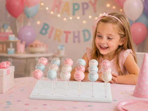 NANGOPOP Wood Cake Pop Stand Display - 18 Hole Lollipop Holder, Candy or Sucker Stand for Dessert Table of Wedding, Shower, Birthday Party, White - Fit 5/32" (4mm) Lollipop Sticks - color: White