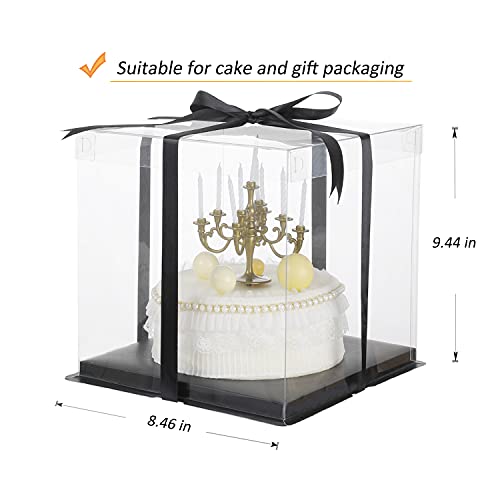 XININSUN 6inch Clear tall cake Box with Ribbon, 8 X 8 X 9inch for Bakery Boxes Clear Gift Boxes,ideal for wedding birthday party and gift display-Black - color: Black-8x8x9inch-6Pcs
