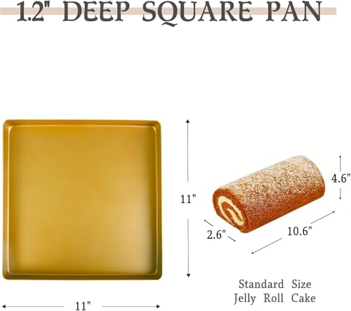 11-Inch Square Baking Pan, Nonstick Aluminum Alloy Pan, 1.2-Inch Deep - size: 11"