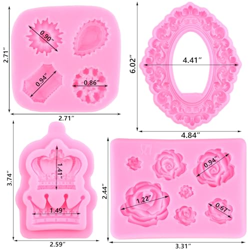 ZiXiang Baroque Frame Fondant Mold Rose Crown Gems Silicone Molds Set of 4 - color: Style E