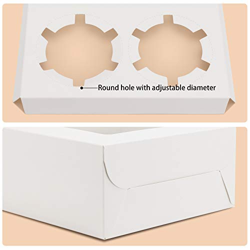 EUSOAR Muffin Boxes, 50pcs 6.4" x 6.3" Kraft Cupcake Boxes 4 Count White Color Muffin Containers, Cupcake Carrier with Insert and Display Window Fits 4 Cupcakes or Muffins - color: White, size: 50pcs, 4 Holders