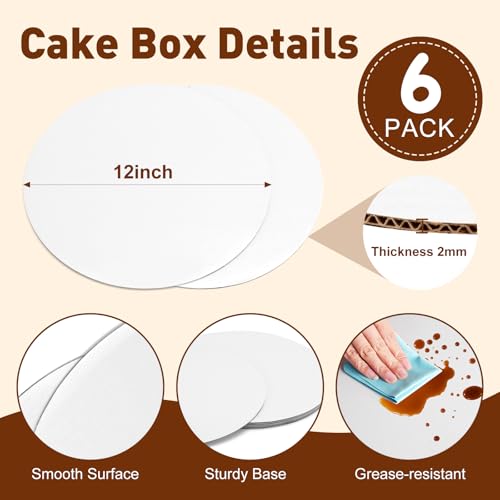 6 Pack Cake Boxes with Cake Boards,12x12x8 Inch Tall Cake Box with Window - color: White-Cake Boxes with Cake Boards, size: 12x12x8 inches